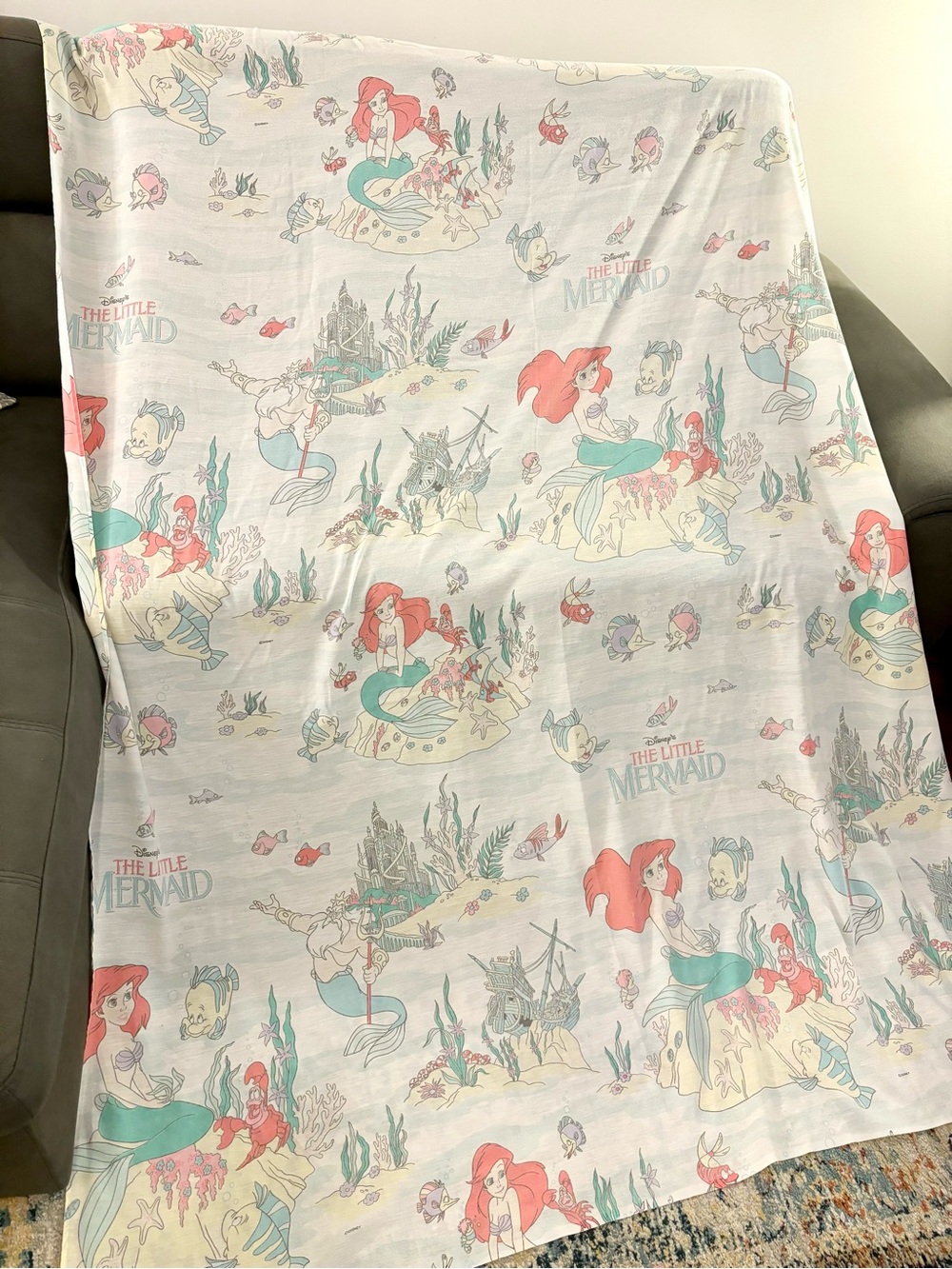 Vintage Disney The Little Mermaid Ariel Printed Bed Flat Sheet